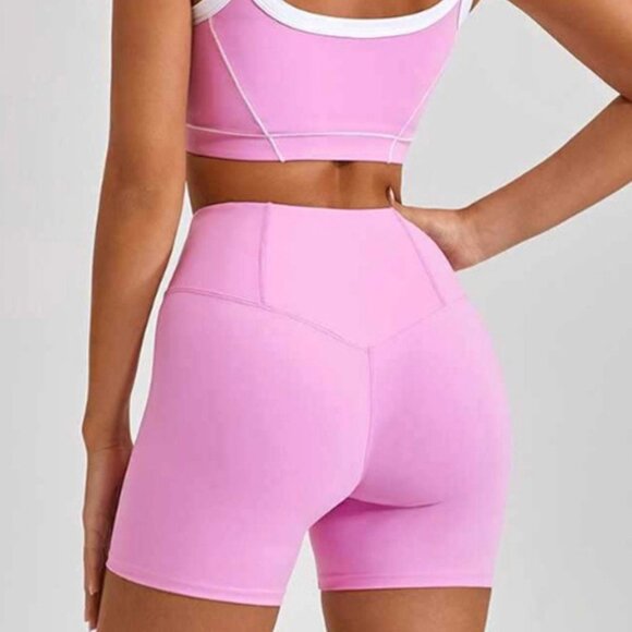 OTOS Sport Athletic Set Crop Top Bra and Shorts High Support Padded Gym Pink L - Picture 6 of 6
